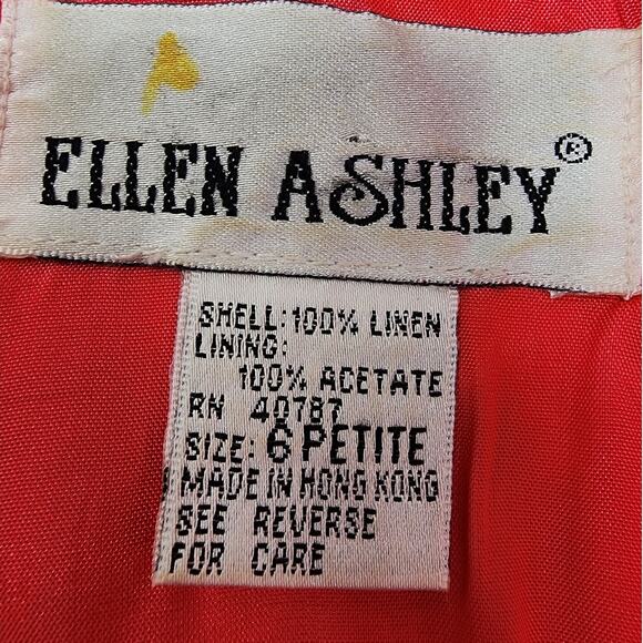 Vintage 90s Ellen Ashley Dress Womens 6 PETITE Linen Short Sleeve Sheath Pockets - Picture 4 of 9
